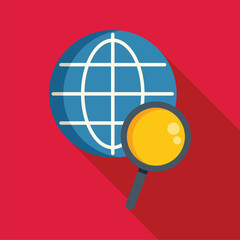Wall Mural - magnifying glass is hovering over a globe, representing the concept of global research and data anal
