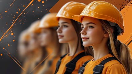 Beautiful young girl in work helmet concept for labor day in usa