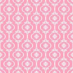 Wall Mural - Pink and white luxury vector seamless pattern. Ornament, Traditional, Ethnic, Arabic, Turkish, Indian motifs. Great for fabric and textile, wallpaper, packaging design or any desired idea.