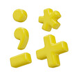 © Nadya - Punctuation marks: dot, comma, plus, minus or dash, asterisk. Isolated on a transparent background. 3D render of marks in yellow plastic with a glossy texture.