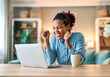 © Lumos sp - laptop woman girl business technology computer working office businesswoman home success celebrating internet work entrepreneur online home office