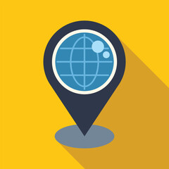 Sticker - Blue location pin pointing global world position on yellow background