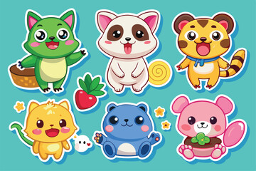 Poster - A vibrant assortment of stickers showcases adorable animals including a pig, cat, dog, and frog in cheerful expressions and fun designs