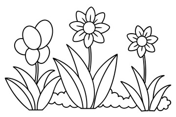 Coloring page book for kids - a flower garden, vector art illustration