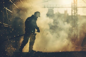 Wall Mural - Construction worker working on construction site