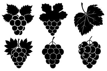 Wall Mural - set of grapes with leaves vector illustration, silhouette, logo icon and line art Bundle files