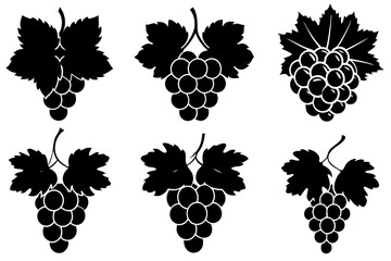 Wall Mural - collection of grapes vector illustration, silhouette, logo icon and line art Bundle files