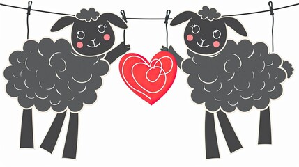 Wall Mural - Two cute sheep hanging 