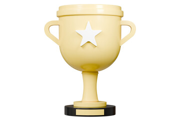 3d Trophy cup winner success champion icon symbol on isolated purple background. Achievement award, champion 1st winner award concept. Minimal Gold Trophy victory cup award. 3d render.