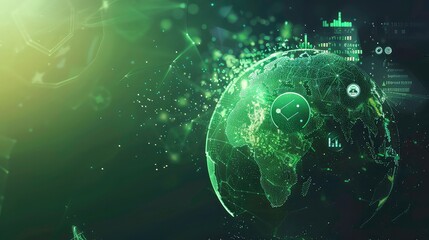 Poster - a glowing green globe with connecting lines and dots on a dark background.