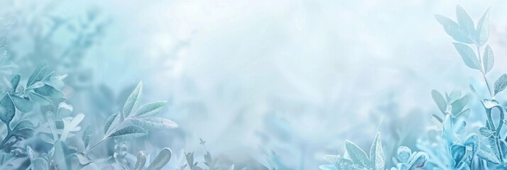 Blue natural background. plants covered with frost. Elegant winter, Christmas or New Year background. Holiday concept. For banner, poster, card, invitation. Free space for text