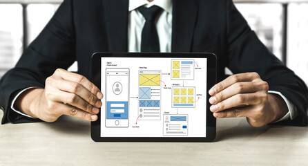 UX UI design process for modish mobile application and website . Creative prototype of wireframe for professional app developer .