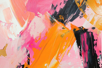 modern abstract canvas art featuring bold pink, black, and orange strokes