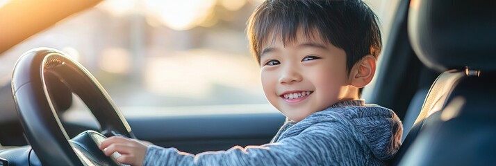 Wall Mural - Young kid driving car