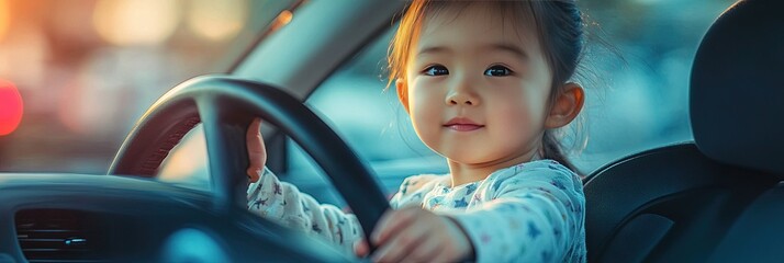 Wall Mural - Young kid driving car