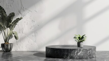 Canvas Print - Natural design concept with black stone pedestal - clean mockup template.