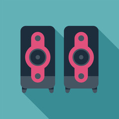 Sticker - Two audio speakers casting a long shadow on a blue background