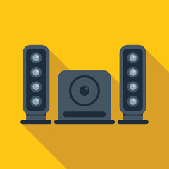 Poster - Home sound system playing music with long shadow on yellow background