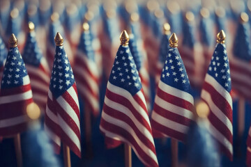 Rows of small American flags, perfect for patriotic events and national celebrations.