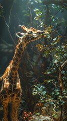 Poster - Giraffe Eating Leaves