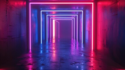 Wall Mural - Neon-lit Abstract Background in Dark Corridor