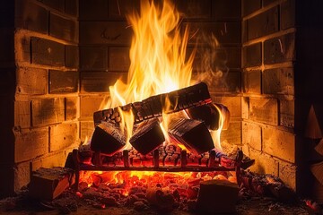 Leinwandbilder - The roaring flames create a snug atmosphere, inviting relaxation and warmth on a chilly night. Generative AI