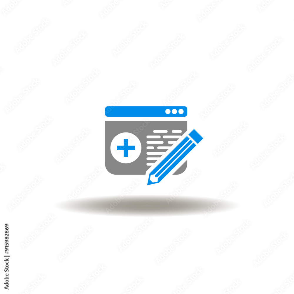 Emr Database Icon Vector illustration of website with health care cross and pencil. Icon ...