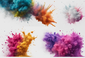 Wall Mural - set of abstract explosion of colored powder colorful paint splashes element for design isolated on w