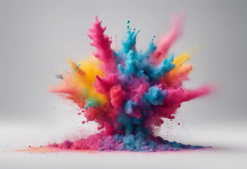 Wall Mural - set of abstract explosion of colored powder colorful paint splashes element for design isolated on w