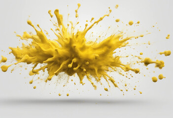 Wall Mural - Set of powder explosion yellow ink splashes Colorful paint splash elements for design isolated on wh