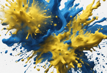 Wall Mural - set of powder explosion yellow and blue ink splashes colorful paint splash elements for design isola