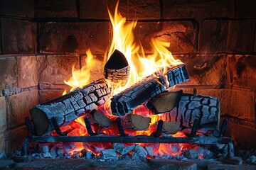 Poster - The fireplace crackles with warm flames, inviting you to relax and enjoy the soothing ambiance of a cold evening indoors. Generative AI
