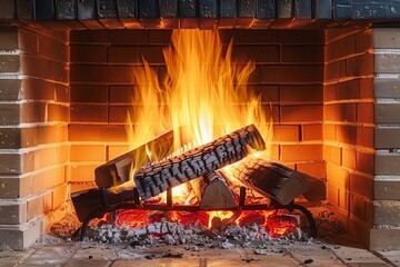 Poster - The fireplace crackles warmly, filling the room with light and creating an inviting atmosphere perfect for relaxation and comfort. Generative AI