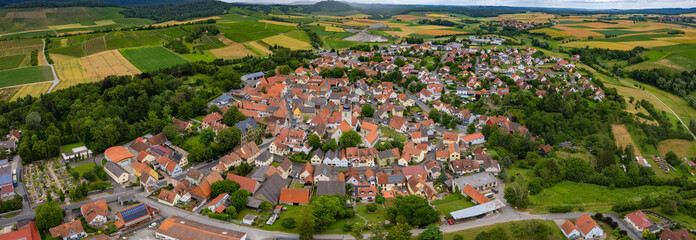 A panoramic  Aerial  view of the old town of the city Markt Einersheim on a late summer afternoon in Germany.	
