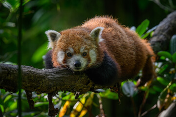 Wall Mural - Red panda on a branch.