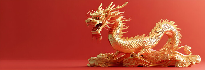 dragon 3d chinese 2024 year gold new lunar cny podium happy background red golden. chinese dragon 3d