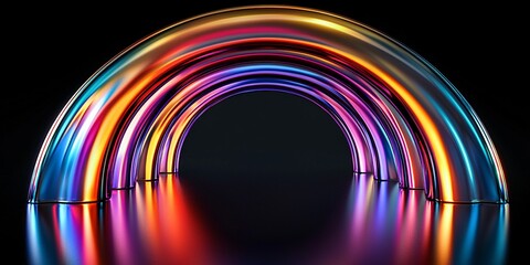 Wall Mural - Three iridescent arches, curved in opposite directions, creating a colorful portal.