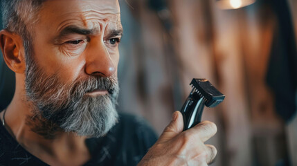 Wall Mural - Cropped shot of a middle-aged man using an electric trimmer to groom his beard indoors in the bathroom