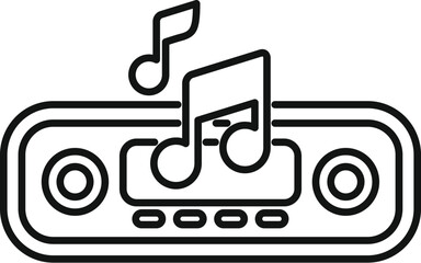 Sticker - Line drawing of a car radio playing music with musical notes floating above