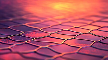 Wall Mural - Abstract gold and blue grid over a red and orange background.