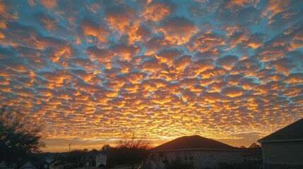 Poster - Morning sky adorned with golden hues, cloud patterns enhancing sunrise beauty.