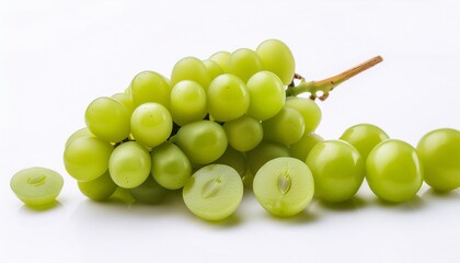 Wall Mural - a lot of shine muscat grapes and cut shine muscat grapes on a white background