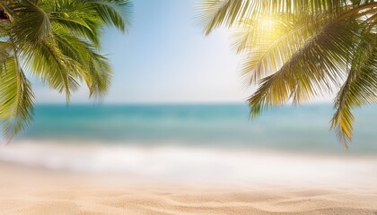 Poster - tropical beach with coconut trees with blurred ocean background