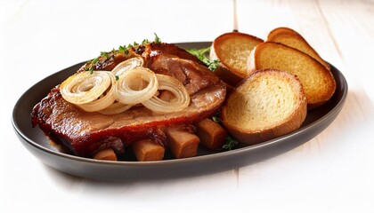 Wall Mural - baked smoked pork neck with onion toasts