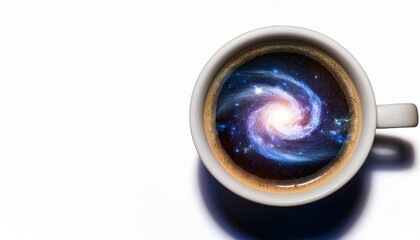 Sticker - enchanting scene a steaming cup of coffee the liquid within the cup forms a swirling cosmic galaxy