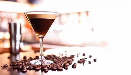 Wall Mural - a martini espresso in a bar environment with coffee beans underneath