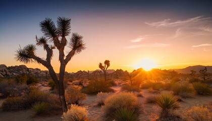 Canvas Print - the golden hour a breathtaking sunset in joshua tree national park