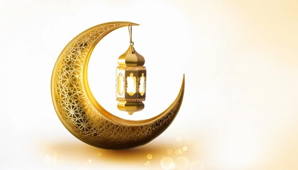 golden ramadan lantern hanging on gold moon