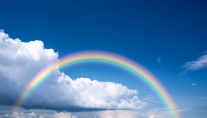 Poster - rainbow in blue clear sky with clouds after the rain