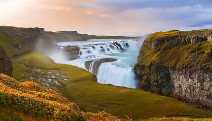 Poster - gullfoss waterfall in iceland europe beautiful natural landscape